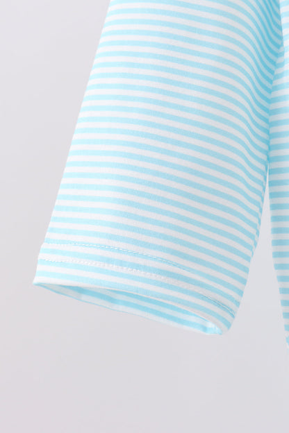 Blue stripe christmas tree smocked top