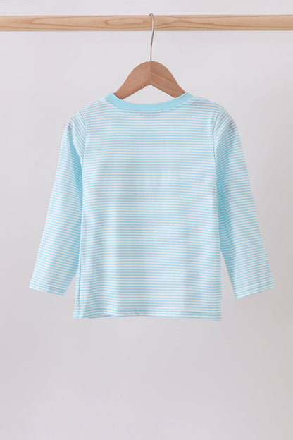 Blue stripe christmas tree smocked top