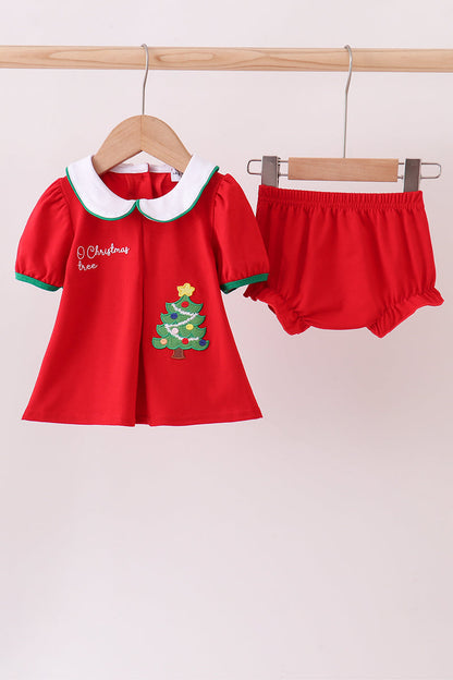 Red christmas tree applique bloomer set