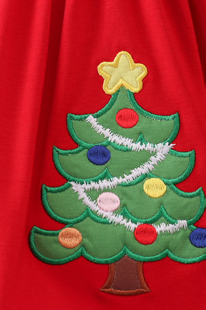 Red christmas tree applique pants set