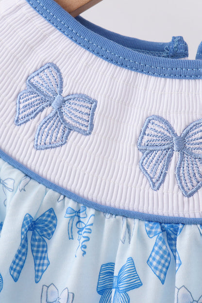 Blue bow smocked bloomer set