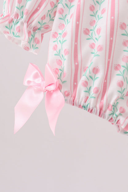 Floral tulip smocked bow bubble