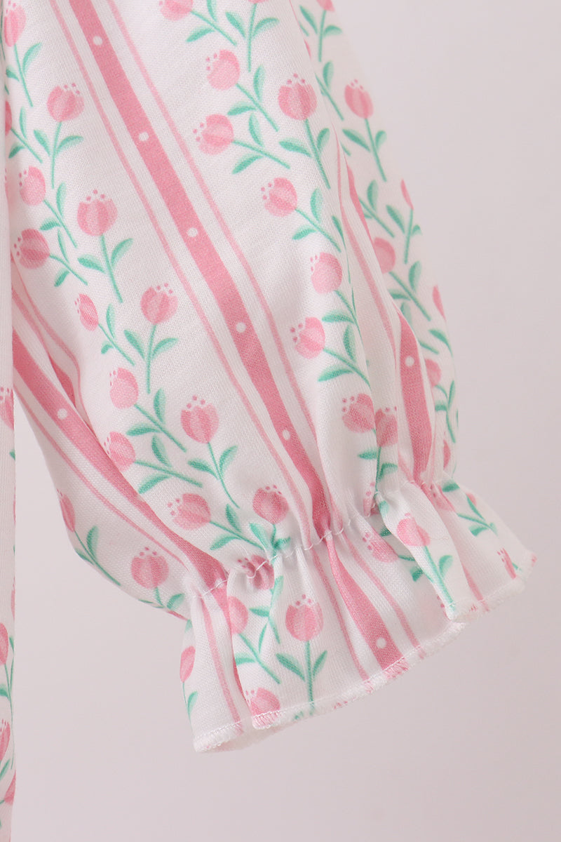 Floral tulip smocked bow bubble