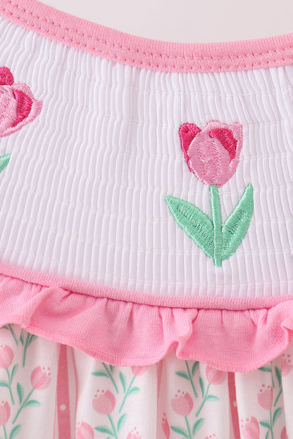 Floral tulip smocked bow bubble