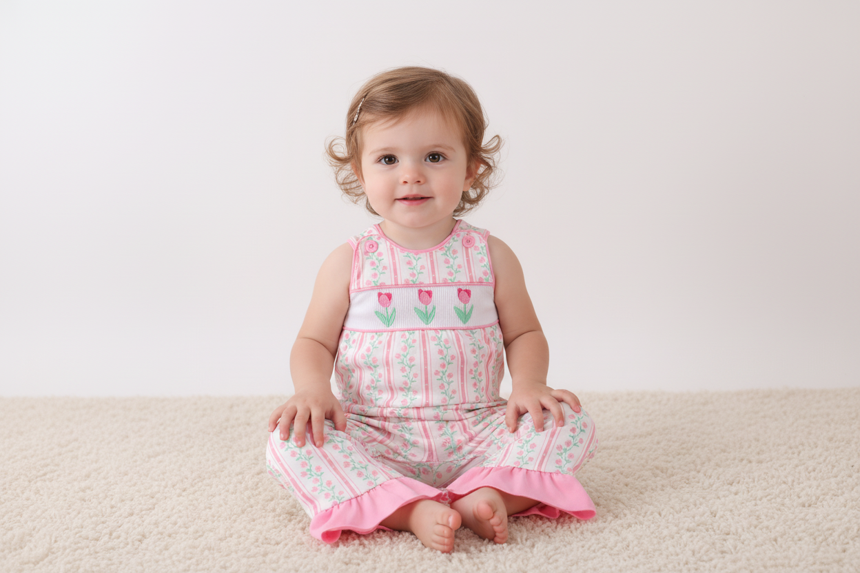 Floral tulip smocked ruffle romper