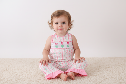 Floral tulip smocked ruffle romper