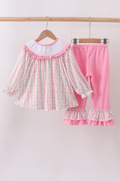 Floral tulip smocked ruffle pants set