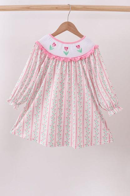 Floral tulip smocked ruffle dress