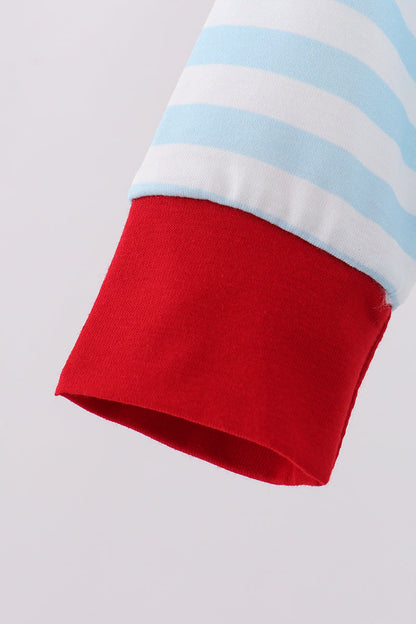 Blue character embroidery stripe romper