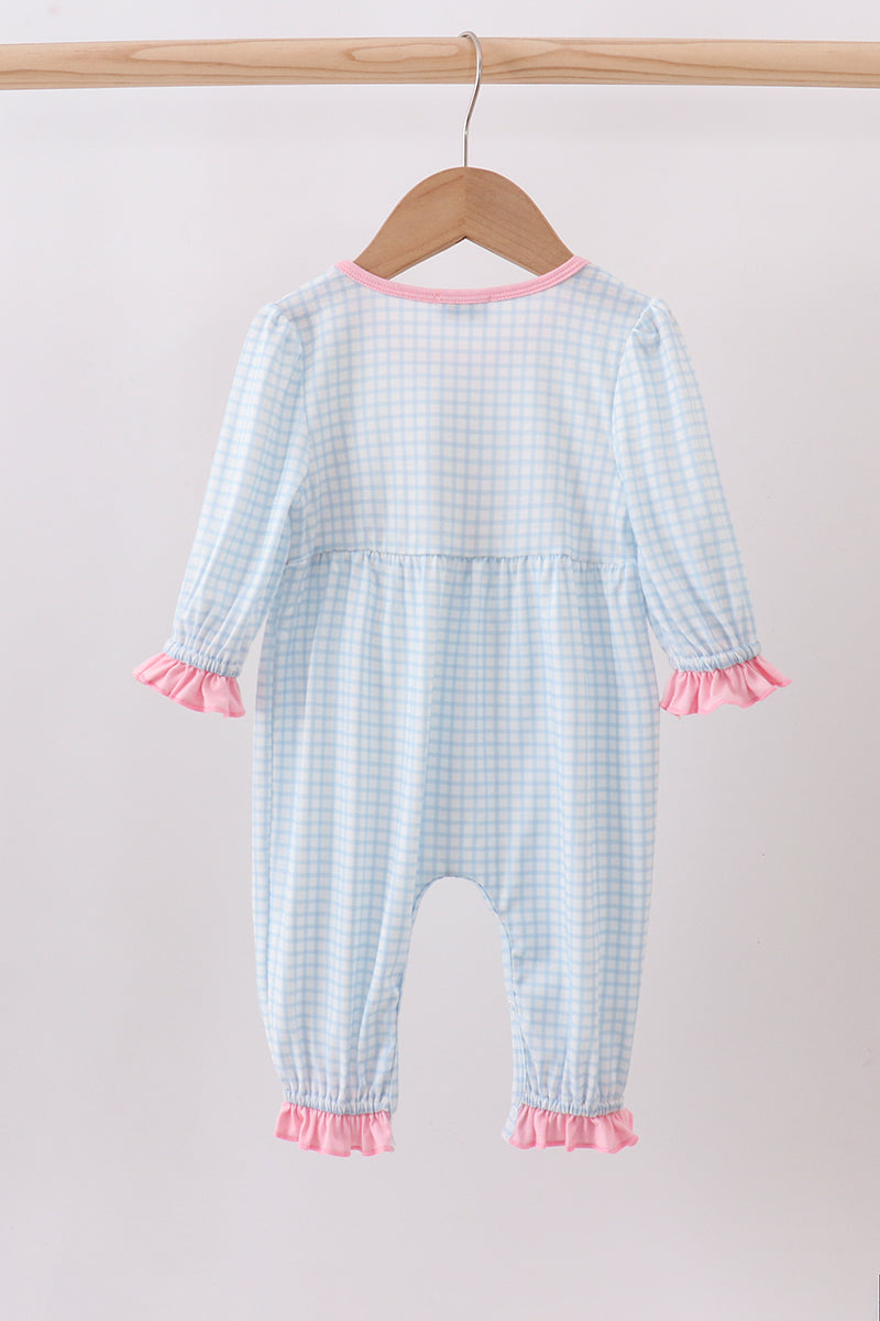 Blue animal smocked ruffle romper