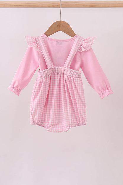 Pink cotton applique gingham 2pc set