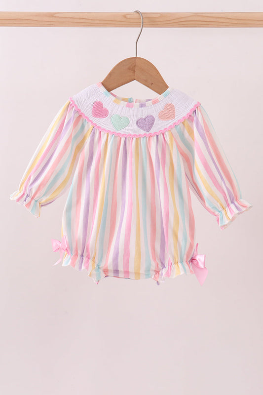 Multicolored heart smocked bow bubble