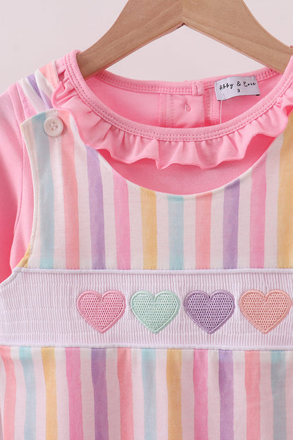 Multicolored heart smocked 2pc set