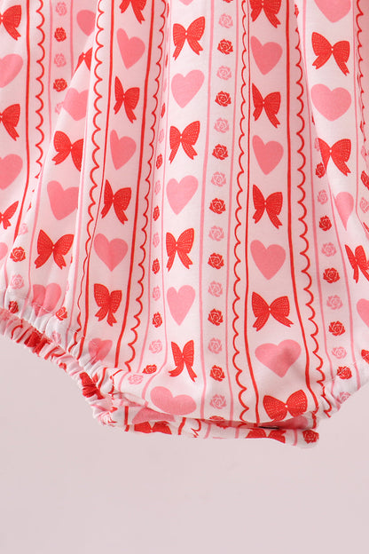 Red heart bow smocked bubble
