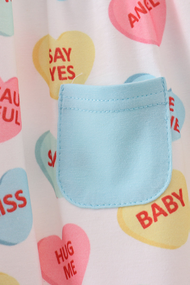 Blue heart print pocket romper