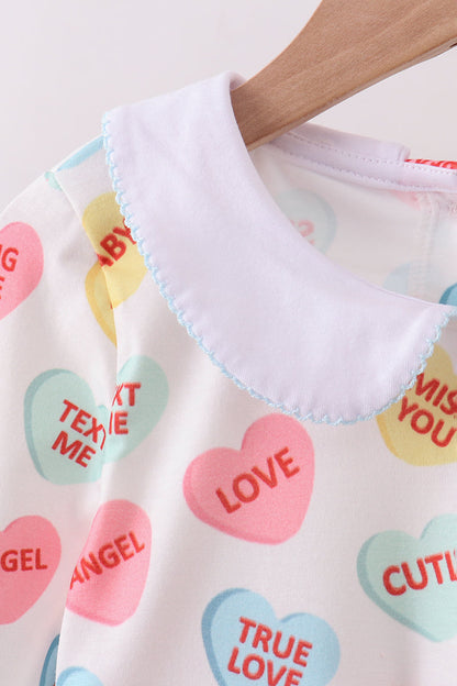 Blue heart print pocket pants set