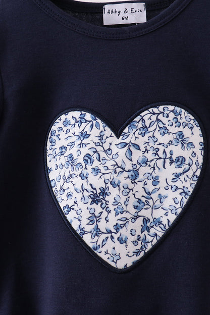 Navy heart floral applique ruffle bubble
