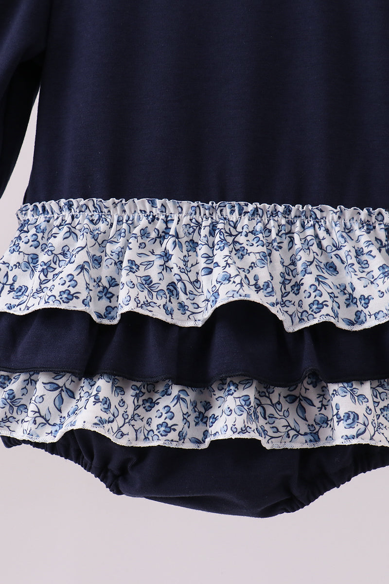 Navy heart floral applique ruffle bubble