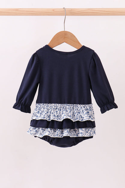 Navy heart floral applique ruffle bubble