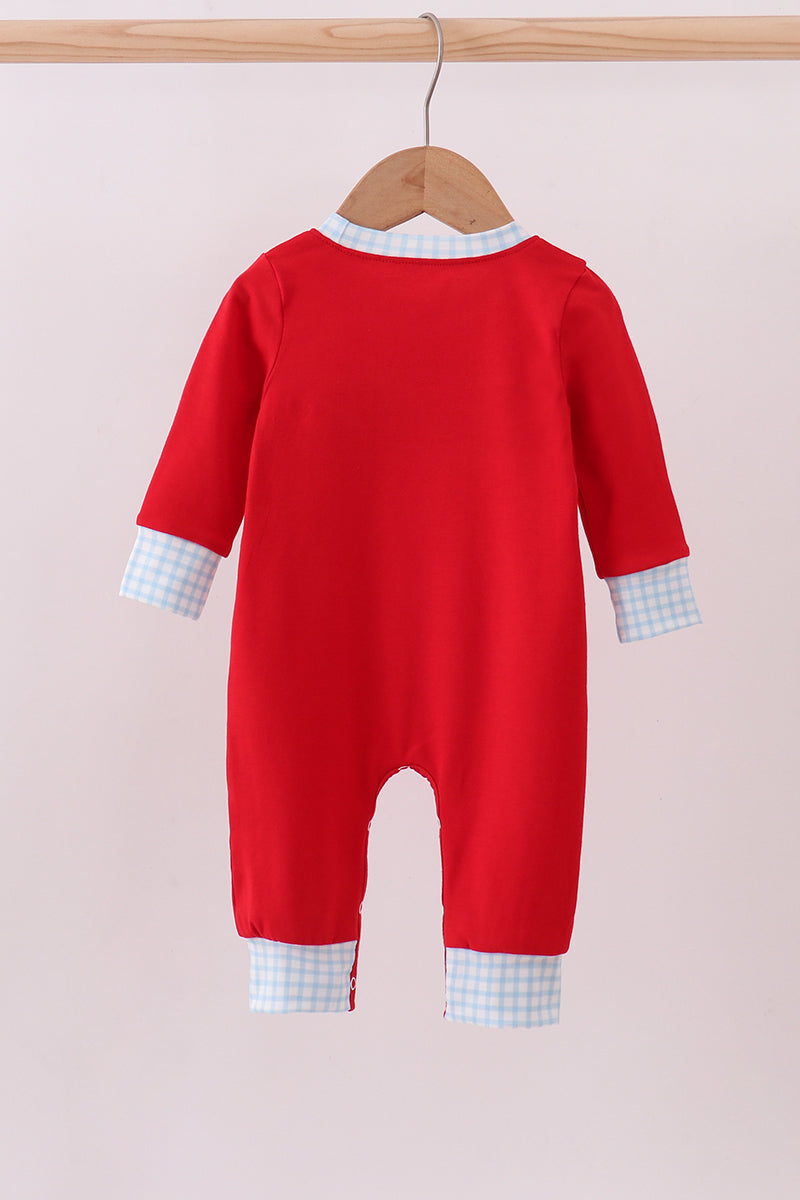 Red character embroidery romper
