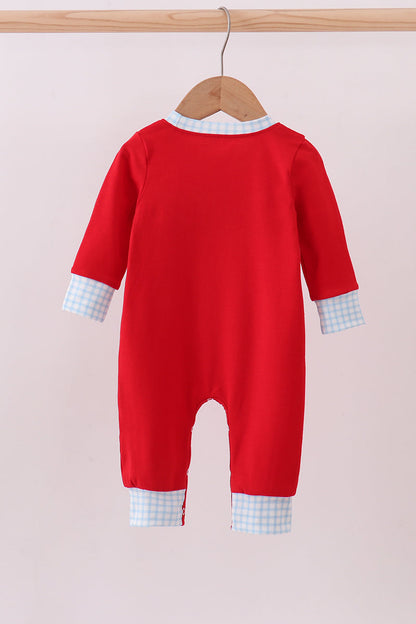 Red character embroidery romper