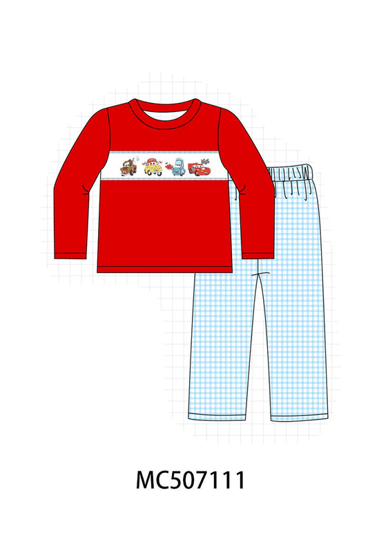 Red character embroidery pants set