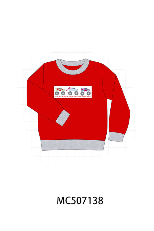 Red vehicle embroidery top