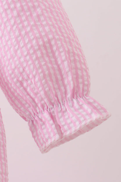 Pink puppy embroidery seersucker bubble