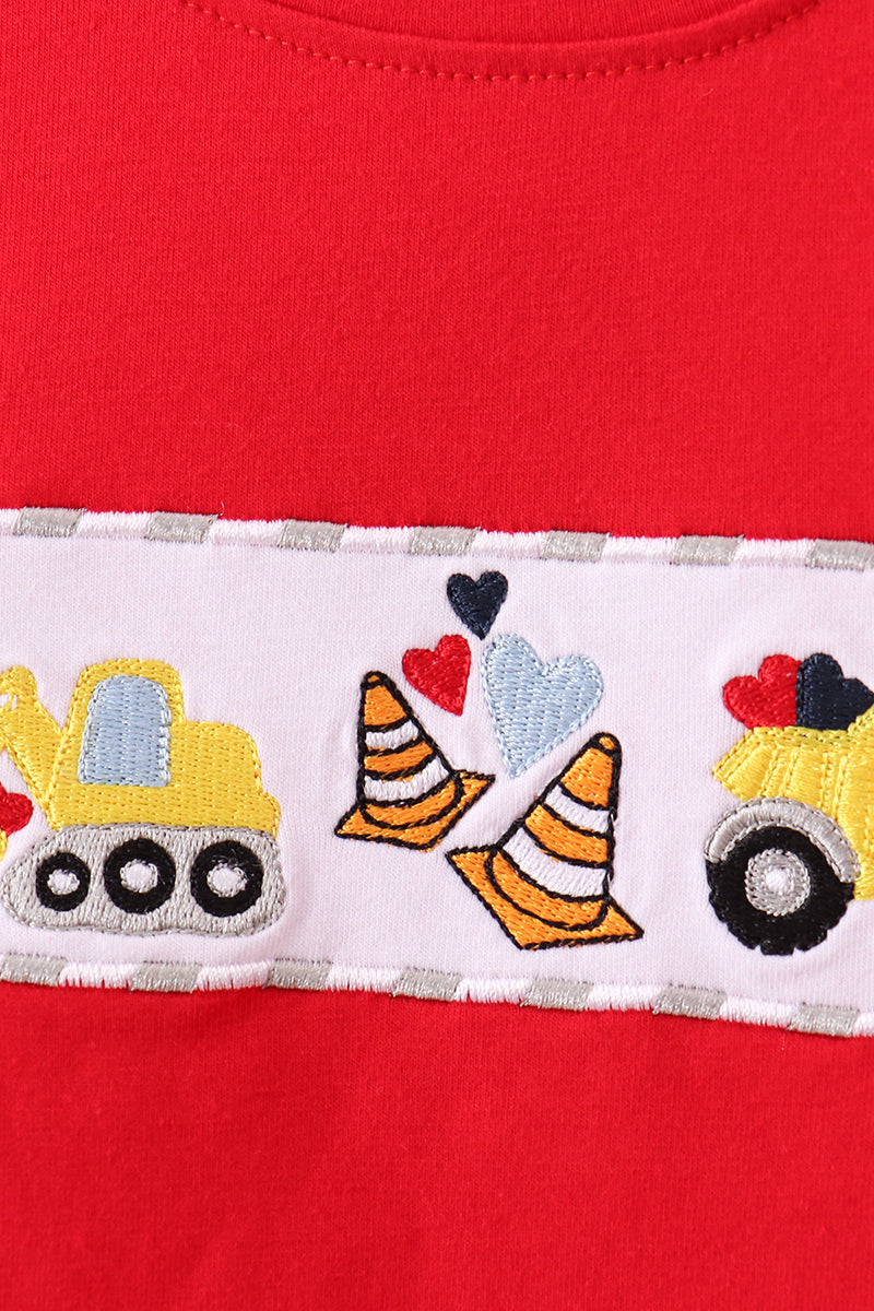 Red construction embroidery stripe pants set