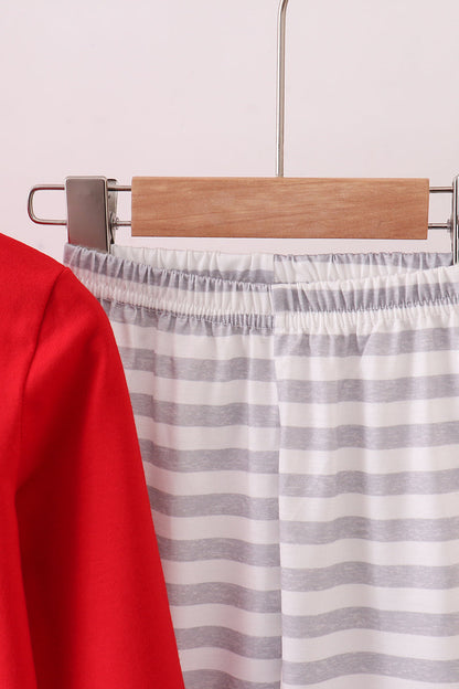 Red construction embroidery stripe pants set