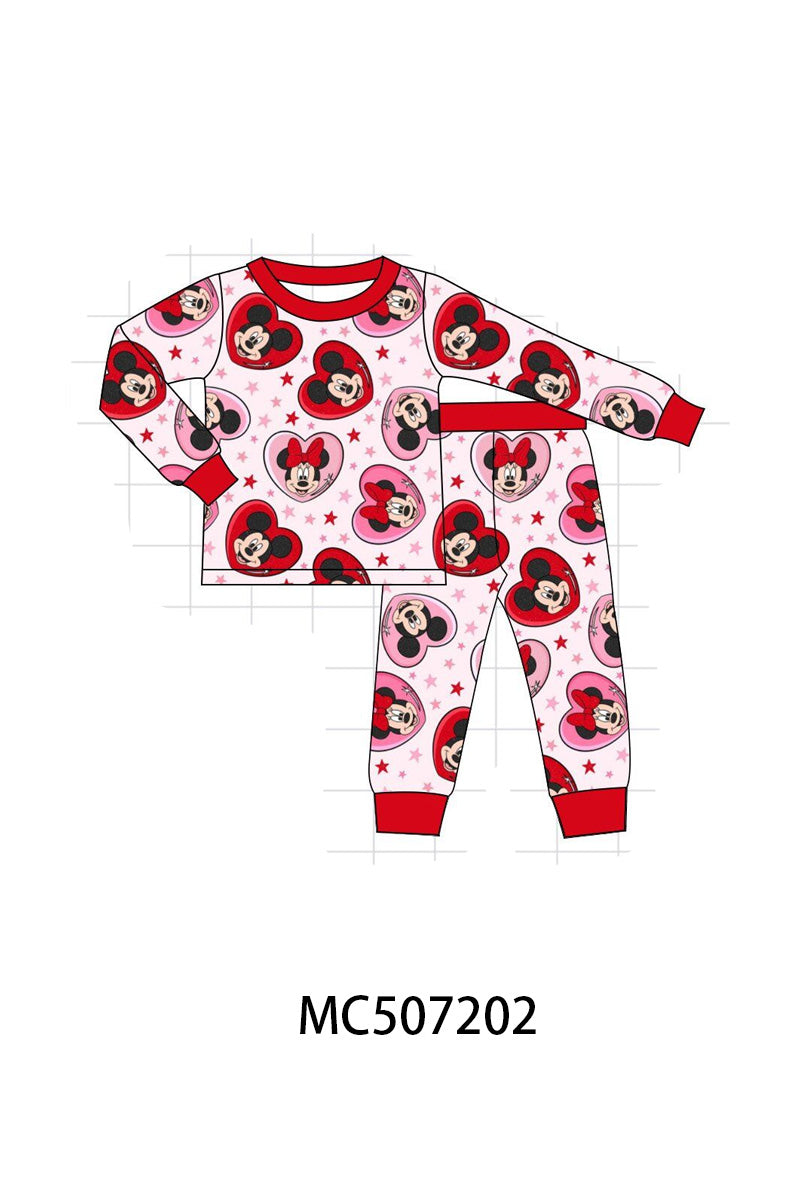 Red character heart print bamboo pajama pants set