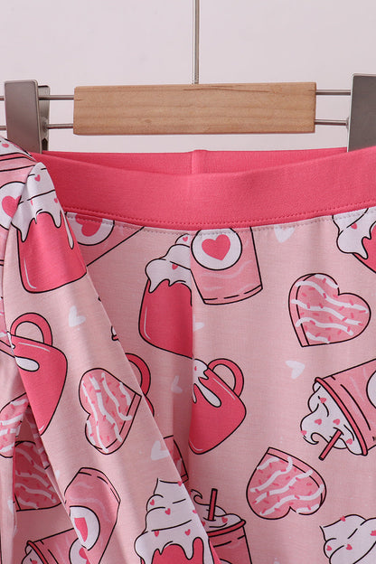 Pink heart print bamboo pajama pants set