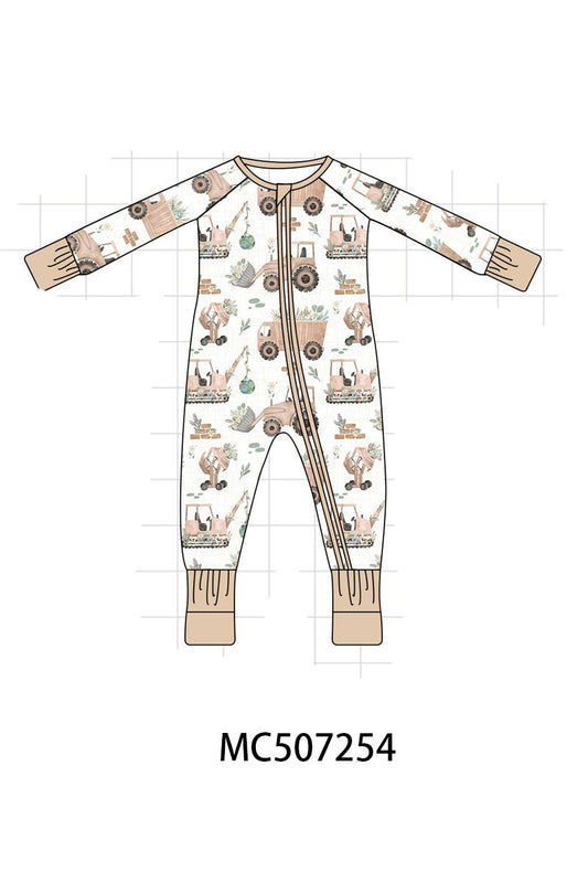 Khaki crane bamboo pajama zipper romper