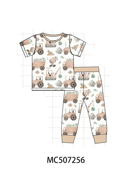 Khaki crane bamboo pajama pants set