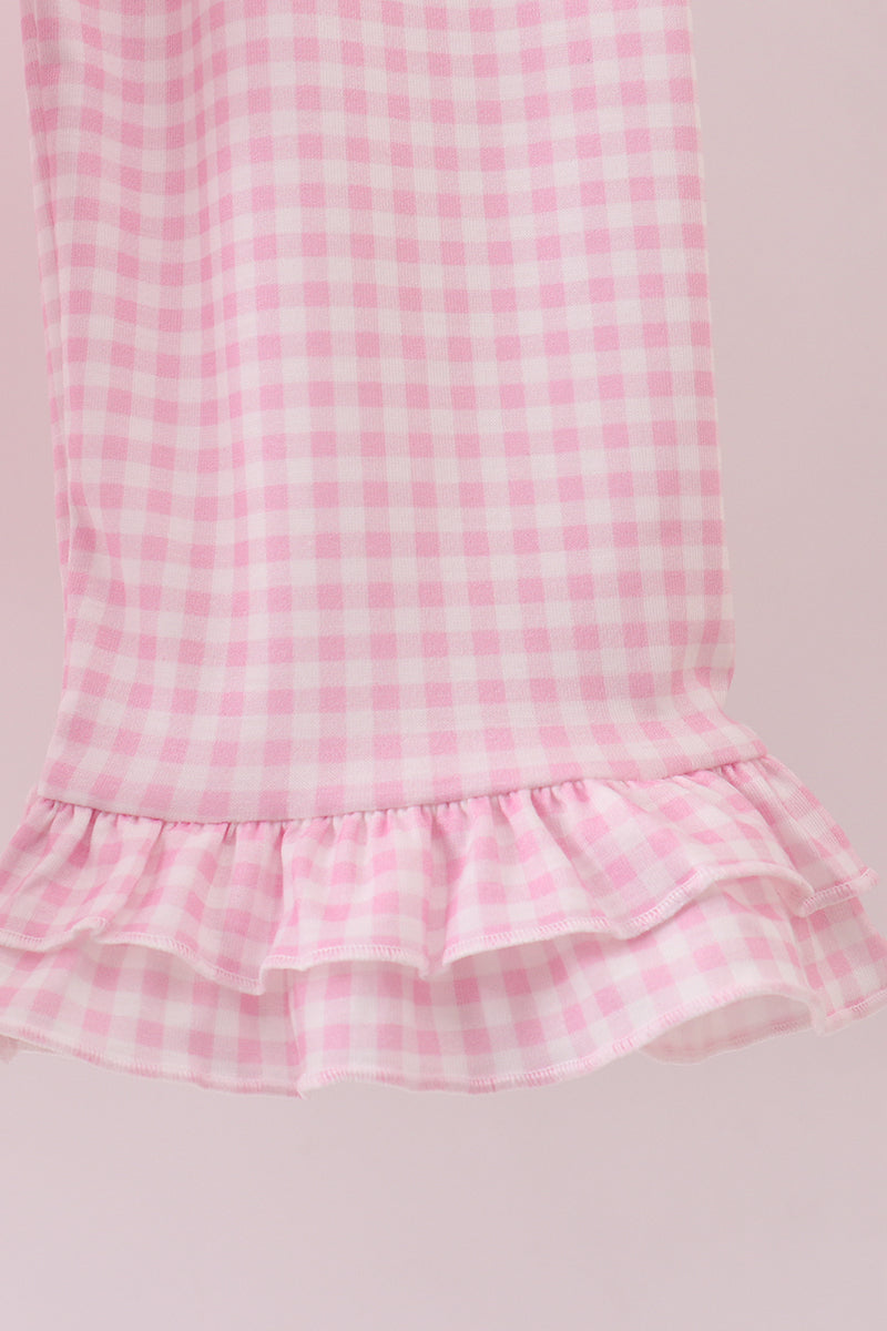 Red heart bow applique ruffle pants set