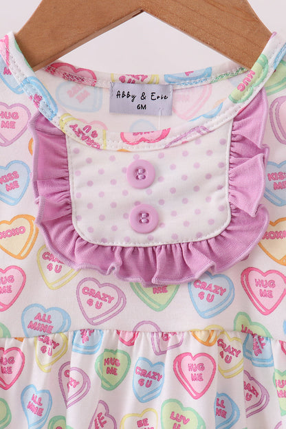 Purple heart print ruffle bubble
