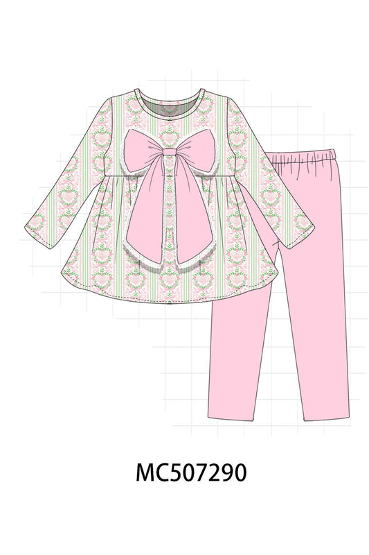Pink bow floral pants set