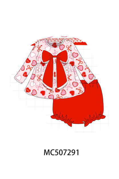 Red heart bow print bloomer set