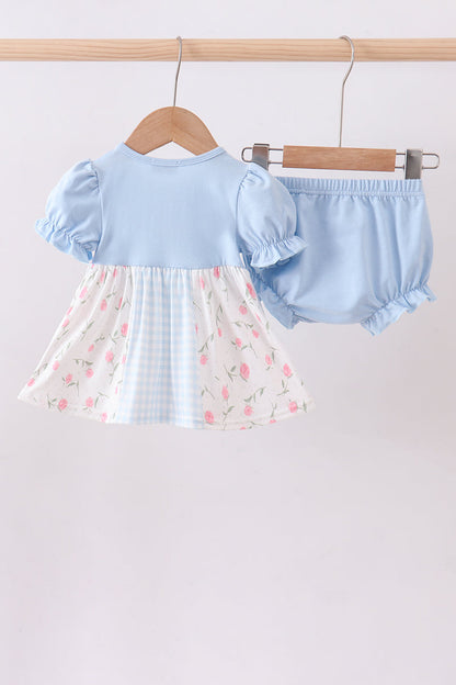 Blue floral ruffle bloomer set