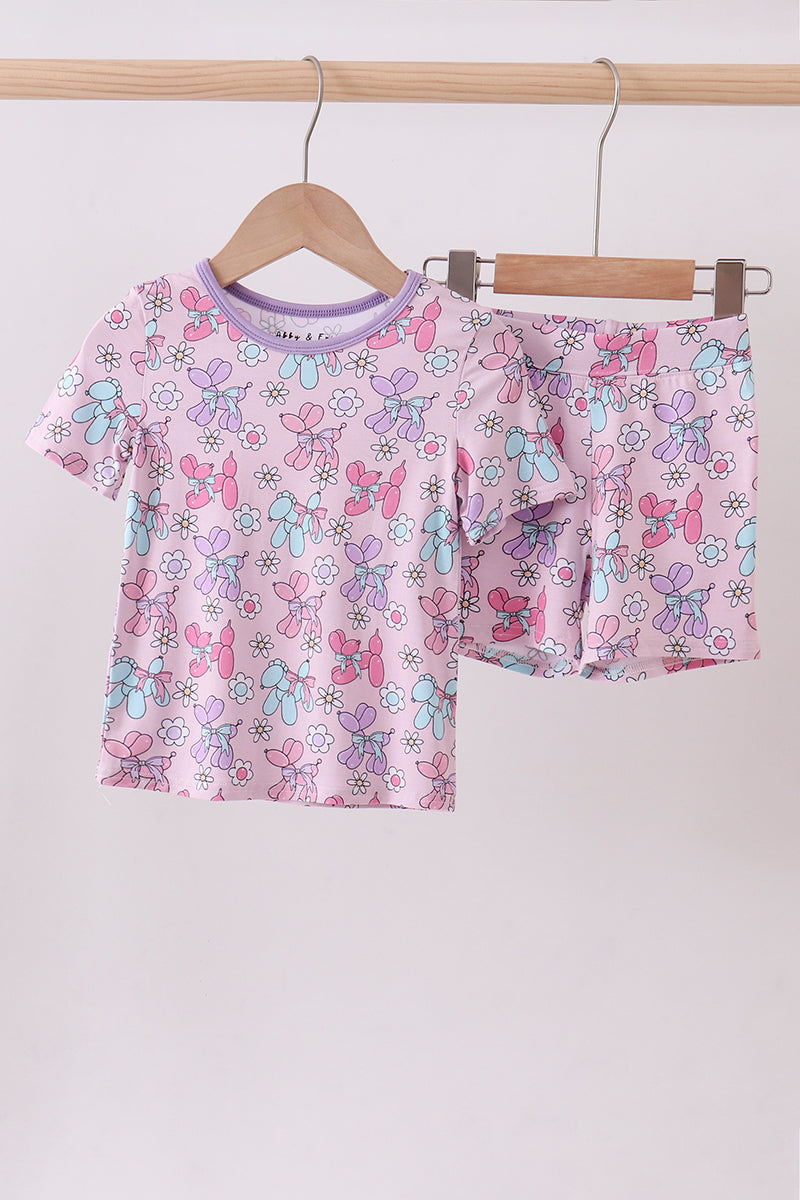 Purple balloon floral bamboo pajama set