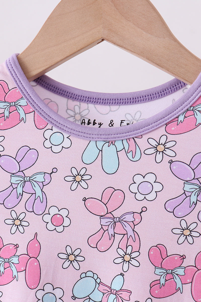 Purple balloon floral bamboo pajama set