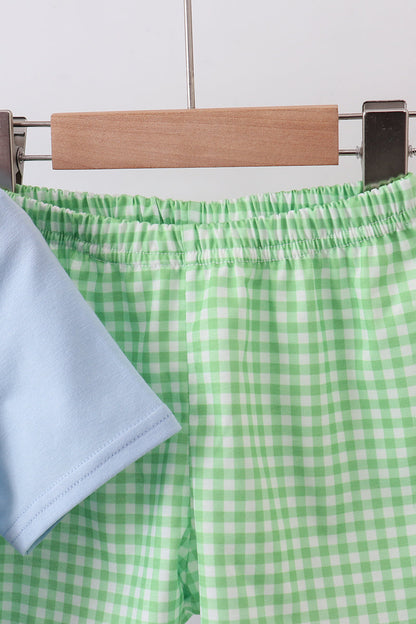 Blue clover embroidery shorts set