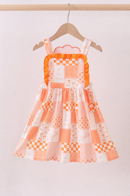 Orange Tennessee applique patchwork ruffle dress