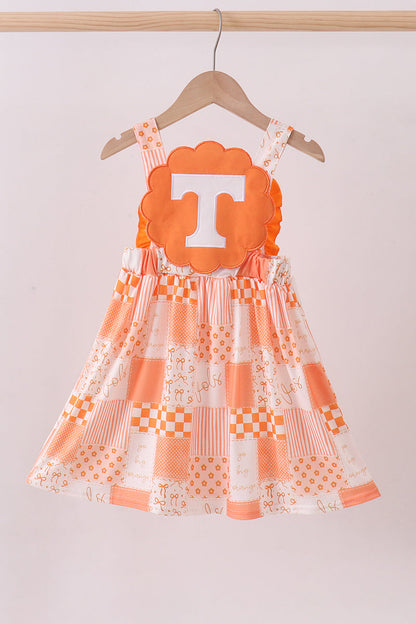 Orange Tennessee applique patchwork ruffle dress