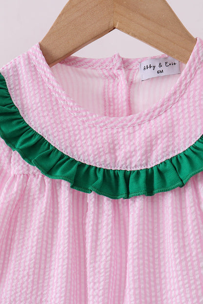 Pink clover applique seersucker bloomer set