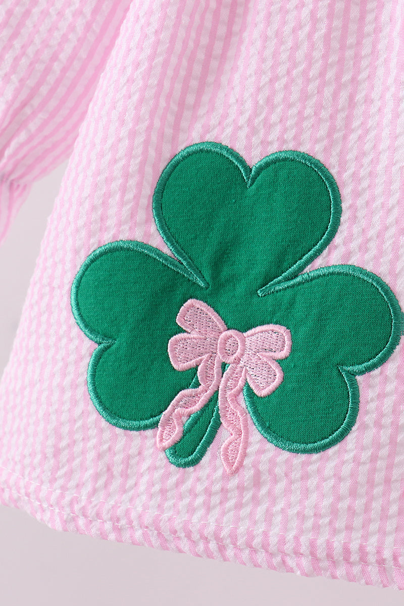 Pink clover applique seersucker bloomer set