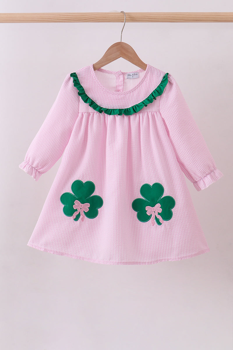 Pink clover applique seersucker dress