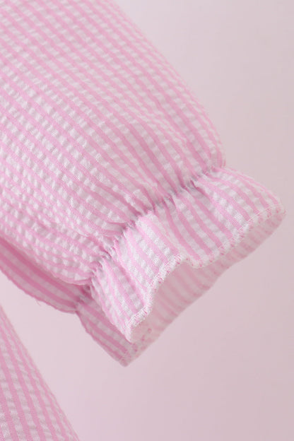 Pink clover applique seersucker dress