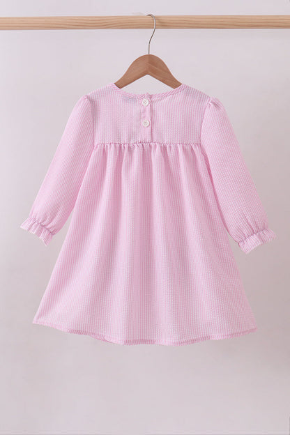 Pink clover applique seersucker dress