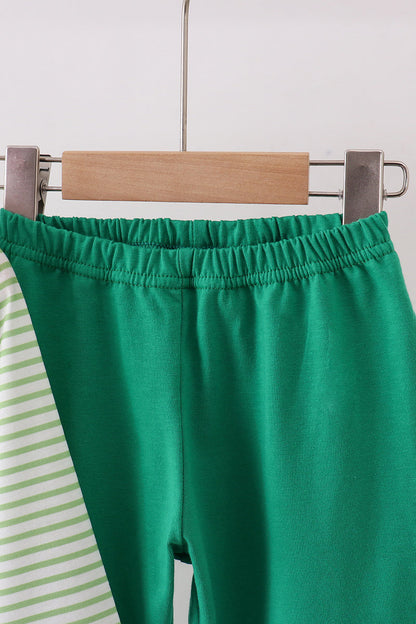 Green clover french knot stripe pants set